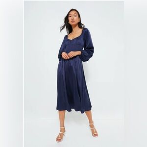Tuckernuck OPT Navy Nala Satin Midi Dress XS NWT